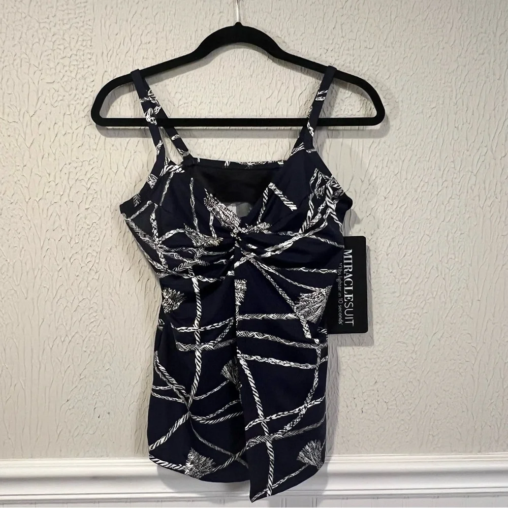 Miraclesuit Navy and White Nautical Rope design Tankini TOP ONLY size 8 - Picture 3 of 12